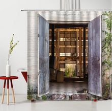 Load image into Gallery viewer, Shower/Bath Curtain Retro Rustic Bronze Gate Wood Grain Window Brick Stone Pattern 3D Printing Rural Old Door Waterproof Bathroom Curtains