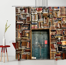 Load image into Gallery viewer, Retro Old-Fashioned Wooden Door Creative Bookshelf Shower/Bath Curtain Polyester Bath Decor Supplies With Hook Bathroom Curtains Set