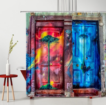 Load image into Gallery viewer, Retro Old-Fashioned Wooden Door Creative Bookshelf Shower/Bath Curtain Polyester Bath Decor Supplies With Hook Bathroom Curtains Set