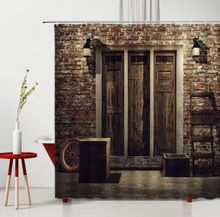 Load image into Gallery viewer, Retro Old-Fashioned Wooden Door Creative Bookshelf Shower/Bath Curtain Polyester Bath Decor Supplies With Hook Bathroom Curtains Set