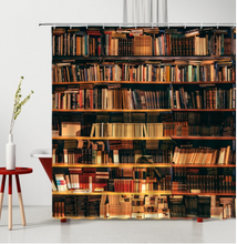 Load image into Gallery viewer, Retro Old-Fashioned Wooden Door Creative Bookshelf Shower/Bath Curtain Polyester Bath Decor Supplies With Hook Bathroom Curtains Set