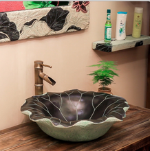 Load image into Gallery viewer, "Arna Collection" Classical Wash Basin Art Lotus Leaf & Faucet Set