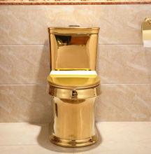 Load image into Gallery viewer, Artistic Plain Golden One Piece Close stool Siphon Flushing S-Trap Floor Mounted Luxious Villa Bathroom Seat Toilet