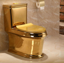 Load image into Gallery viewer, Artistic Plain Golden One Piece Close stool Siphon Flushing S-Trap Floor Mounted Luxious Villa Bathroom Seat Toilet