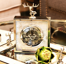 Load image into Gallery viewer, European Classical Silver Deer Table Clock Creativity Silver Iron Frame Marble Texture Vintage Clocks Office Desktop Ornaments