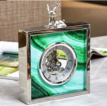 Load image into Gallery viewer, European Classical Silver Deer Table Clock Creativity Silver Iron Frame Marble Texture Vintage Clocks Office Desktop Ornaments