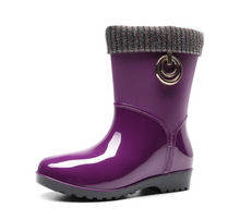 Load image into Gallery viewer, Luxury Lady New Women PVC Fur Warm Rain Boots - Low Heel Jelly Rubber Boots Candy Colours