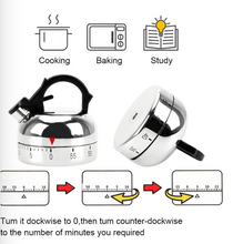 Load image into Gallery viewer, 60 Minutes Kitchen Timer Stainless Steel Timer Clock Kitchen Gadget Manual Mechanical Clockwork Cooking Alarm Reminder