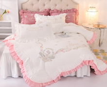 Load image into Gallery viewer, "Arna Lisa Royal Collection" - New Luxury White 100% Cotton Floral Embroidery Bedding Set