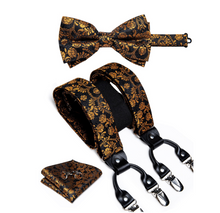 Load image into Gallery viewer, Luxury Mens Suspender Wedding Accessories Leather 6 Clips Braces Bow Tie Set - Many Colours & Sizes
