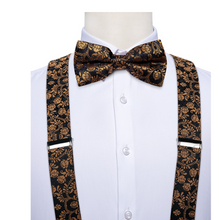 Load image into Gallery viewer, Luxury Mens Suspender Wedding Accessories Leather 6 Clips Braces Bow Tie Set - Many Colours & Sizes