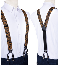 Load image into Gallery viewer, Luxury Mens Suspender Wedding Accessories Leather 6 Clips Braces Bow Tie Set - Many Colours & Sizes