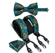 Load image into Gallery viewer, Luxury Mens Suspender Wedding Accessories Leather 6 Clips Braces Bow Tie Set - Many Colours & Sizes