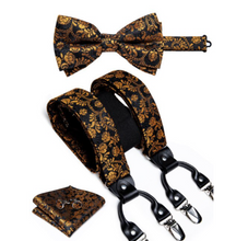 Load image into Gallery viewer, Luxury Mens Suspender Wedding Accessories Leather 6 Clips Braces Bow Tie Set - Many Colours & Sizes