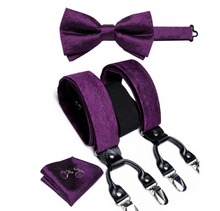 Load image into Gallery viewer, Luxury Mens Suspender Wedding Accessories Leather 6 Clips Braces Bow Tie Set - Many Colours & Sizes