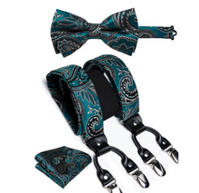 Load image into Gallery viewer, Luxury Mens Suspender Wedding Accessories Leather 6 Clips Braces Bow Tie Set - Many Colours & Sizes
