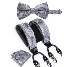 Load image into Gallery viewer, Luxury Mens Suspender Wedding Accessories Leather 6 Clips Braces Bow Tie Set - Many Colours & Sizes