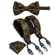 Load image into Gallery viewer, Luxury Mens Suspender Wedding Accessories Leather 6 Clips Braces Bow Tie Set - Many Colours & Sizes