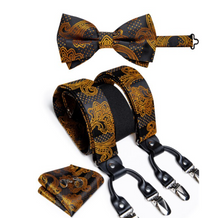 Load image into Gallery viewer, Luxury Mens Suspender Wedding Accessories Leather 6 Clips Braces Bow Tie Set - Many Colours & Sizes