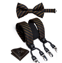Load image into Gallery viewer, Luxury Mens Suspender Wedding Accessories Leather 6 Clips Braces Bow Tie Set - Many Colours & Sizes