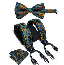 Load image into Gallery viewer, Luxury Mens Suspender Wedding Accessories Leather 6 Clips Braces Bow Tie Set - Many Colours & Sizes