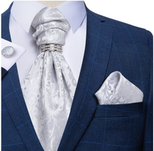 Load image into Gallery viewer, Luxury Mens Silk Tie Handkerchief Cufflinks & Neck Tie Ring - Many Colours & Sizes