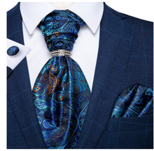 Load image into Gallery viewer, Luxury Mens Silk Tie Handkerchief Cufflinks & Neck Tie Ring - Many Colours & Sizes