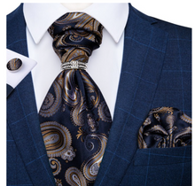 Load image into Gallery viewer, Luxury Mens Silk Tie Handkerchief Cufflinks & Neck Tie Ring - Many Colours & Sizes
