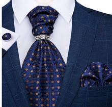 Load image into Gallery viewer, Luxury Mens Silk Tie Handkerchief Cufflinks & Neck Tie Ring - Many Colours & Sizes