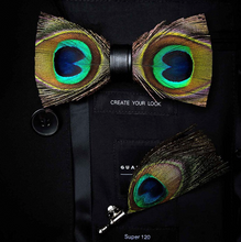 Load image into Gallery viewer, Luxury - Mens Natural Bird Feather Exquisite Hand Made Bow Tie Brooch Pin Gift Box Set