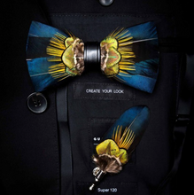 Load image into Gallery viewer, Luxury - Mens Natural Bird Feather Exquisite Hand Made Bow Tie Brooch Pin Gift Box Set
