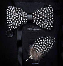 Load image into Gallery viewer, Luxury - Mens Natural Bird Feather Exquisite Hand Made Bow Tie Brooch Pin Gift Box Set