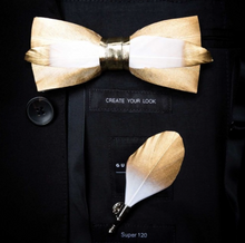 Load image into Gallery viewer, Luxury - Mens Natural Bird Feather Exquisite Hand Made Bow Tie Brooch Pin Gift Box Set