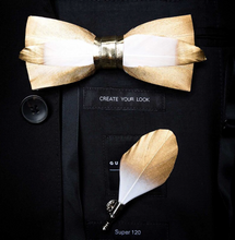 Load image into Gallery viewer, Luxury - Mens Natural Bird Feather Exquisite Hand Made Bow Tie Brooch Pin Gift Box Set