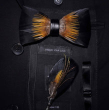 Load image into Gallery viewer, Luxury - Mens Natural Bird Feather Exquisite Hand Made Bow Tie Brooch Pin Gift Box Set