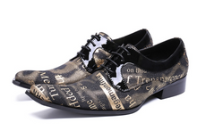 Load image into Gallery viewer, Men Shoes Square Toe Lace-up Formal Black Gold Retro Shoes - Many Sizes