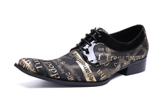 Load image into Gallery viewer, Men Shoes Square Toe Lace-up Formal Black Gold Retro Shoes - Many Sizes