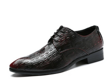 Load image into Gallery viewer, Mens Leather Carved Business Pointed Toe Shoes - Silver or Burgundy