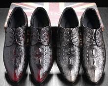 Load image into Gallery viewer, Mens Leather Carved Business Pointed Toe Shoes - Silver or Burgundy