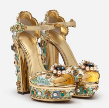 Load image into Gallery viewer, Luxury Women's Crystal Faux-Pearl Embellished Platform Chunky Heel
