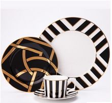 Load image into Gallery viewer, "Arna Lisa" Royal Collection - Plates Set Dinnerware 16 Piece - Black and White