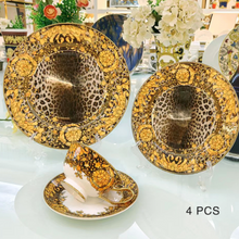 Load image into Gallery viewer, "Arna Lisa" Royal Collection - 24 Piece Porcelain Dinnerware Set for 6 (Leopard Print Gold)