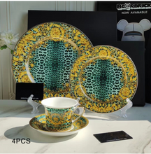 Load image into Gallery viewer, "Arna Lisa" Royal Collection - 24 Piece Porcelain Dinnerware Set for 6 (Leopard Print Green)