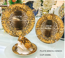 Load image into Gallery viewer, "Arna Lisa" Royal Collection - 24 Piece Porcelain Dinnerware Set for 6 (Leopard Print Gold)
