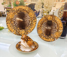 Load image into Gallery viewer, "Arna Lisa" Royal Collection - 24 Piece Porcelain Dinnerware Set for 6 (Leopard Print Gold)