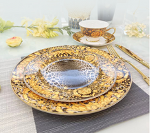 Load image into Gallery viewer, "Arna Lisa" Royal Collection - 24 Piece Porcelain Dinnerware Set for 6 (Leopard Print Gold)