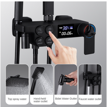 Load image into Gallery viewer, "Arna" Collection - Modern Rainfall Shower Head Mixer Set with thermostat Black