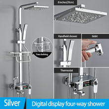 Load image into Gallery viewer, "Arna" Collection - Modern Rainfall Shower Head Mixer Set with Thermostat Silver