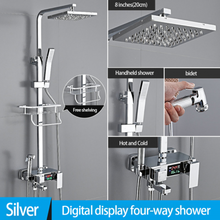 Load image into Gallery viewer, "Arna" Collection - Modern Rainfall Shower Head Mixer Set with Thermostat Silver
