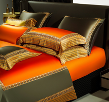 Load image into Gallery viewer, "Arna Lisa" Royal Collection - Luxury Golden Satin Egyptian Cotton Silky Soft Bedding Set - King 10 Piece